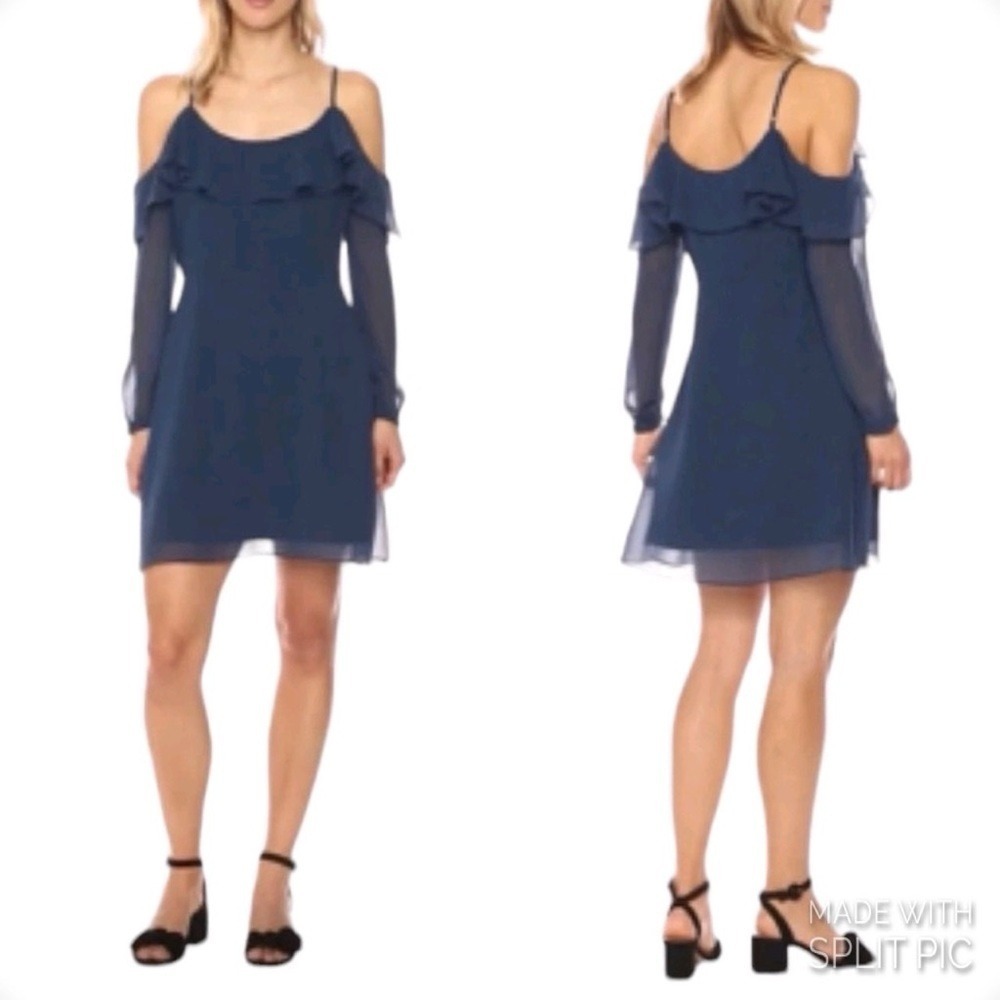NWT Cupcakes and Cashmere Sundra Cold Shoulder Dress Women's Size 4 Blue Mini